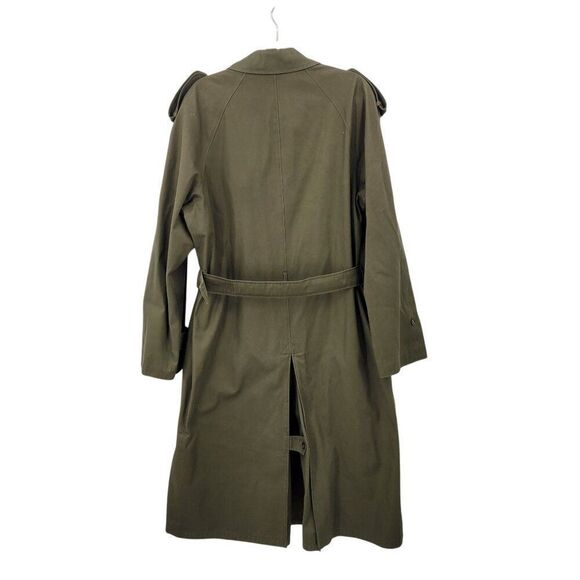 Vintage Army Green Military Trench Coat XL Belt Shoulder Tab Warcore Trenchcore - Picture 2 of 14